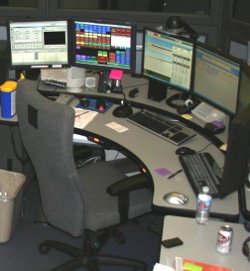 A computerised stock exchange trading station.