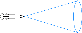 Illustration of a missile radar's cone of target acquisition or capture.