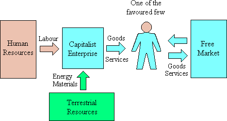 Schematic of the economic model from the point of view of the favoured few.