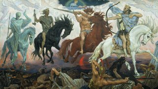 The Four Horsemen of the Apocalypse, an 1887 painting by Victor Vasnetsov.