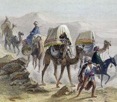 Camels with a howdah, by Émile Rouergue 1855.