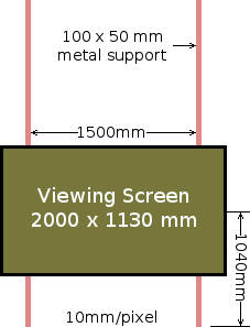 The screen and its support frame in the lounge of the landshare dwelling.