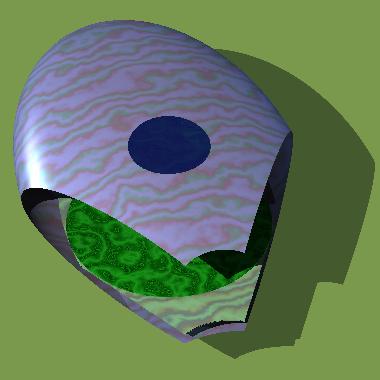 Showing how a single elongated oblate ellipsoidal module is sliced to fit into a 6-petal flower unit.