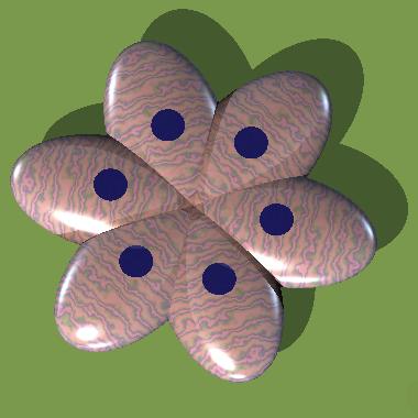 Six elongated oblate ellipsoidal modules arranged as flower petals.