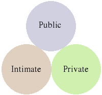 The 3 classes of space within a dwelling: public, private, intimate.