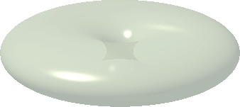 Um vórtice assimétrico, com um fluxo que contorna a forma de um toróide aberto.