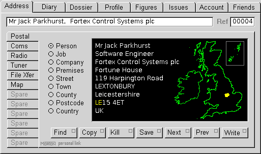 Image of the front panel of the EBS Personal Link contacts management application.