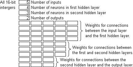 Data structure of the file containing the neuron link weights.
