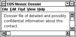 The EBS Nexus dossier file window.