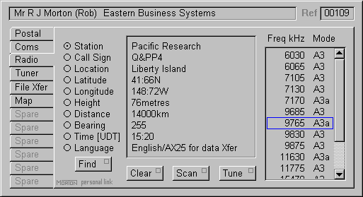 The radio communications window of the EBS Personal Link application.