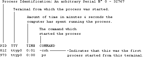 Annotated output of the Unix System V ps (process status) command.