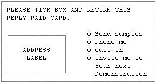 Format for a reply-paid card.
